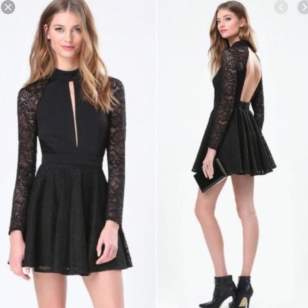 BEBE Black Lace Flared Dress